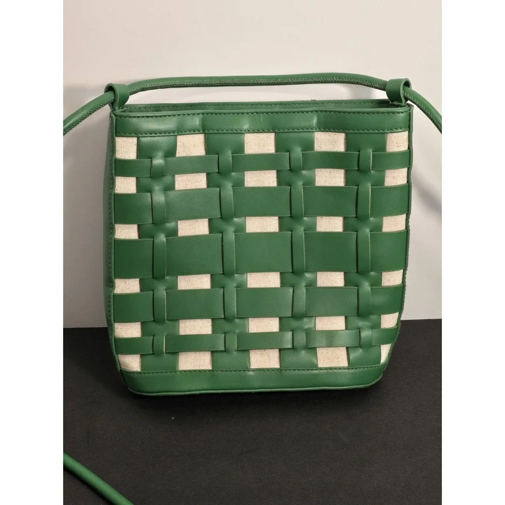 A New Day Kelly Green Bucket Style Purse Woven Over‎ Linen Handbag NWOT NEW